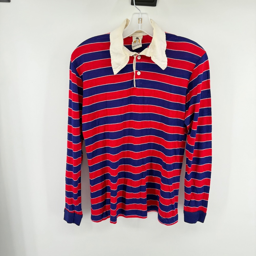 Vintage 70s Sedgefield Red Navy Striped Long Sleeve Rugby Shirt Made in USA M